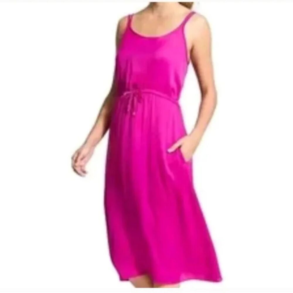 Athleta Easy-Breezy Midi Dress Women's Hot Pink Spaghetti Strap Size Small NWT